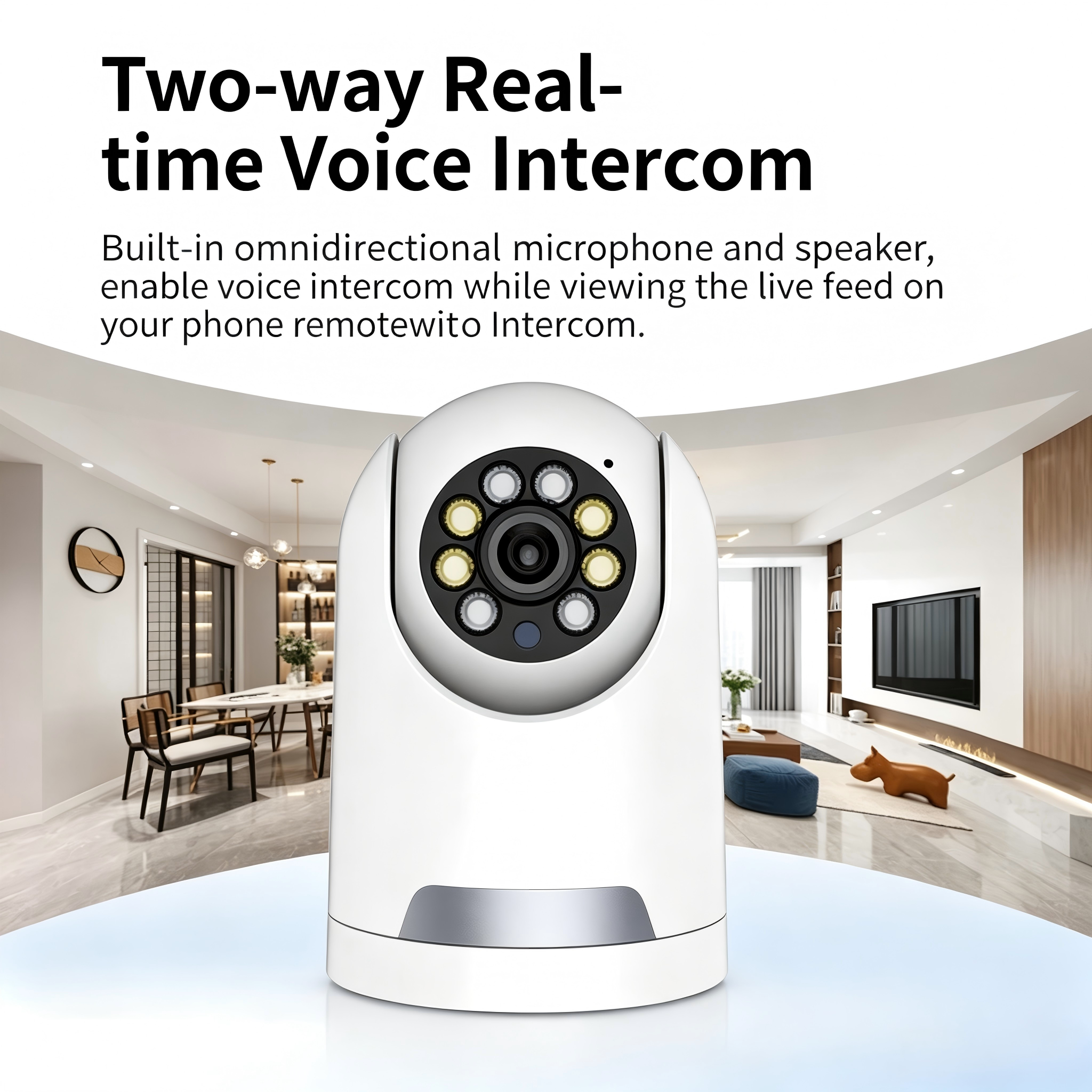 Telecamera di sicurezza WiFi con doppia illuminazione, rilevamento del movimento PIR, visione notturna a colori, sensore CMOS, angolo di visione ampio 355°, archiviazione su cloud/microSD, basso consumo