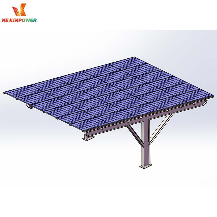 Jednosloupcový jednosvahový dvouřadý nosný rám pro fotovoltaické panely na stání aut