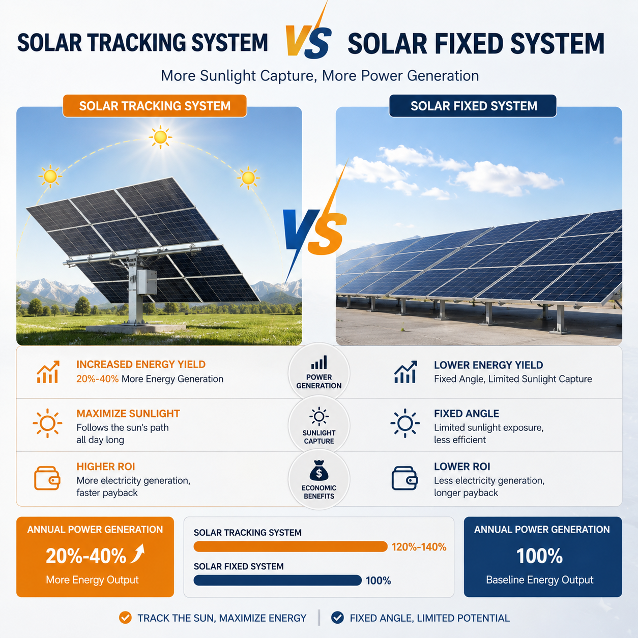 The differences between solar tracking systems and solar fixed systems