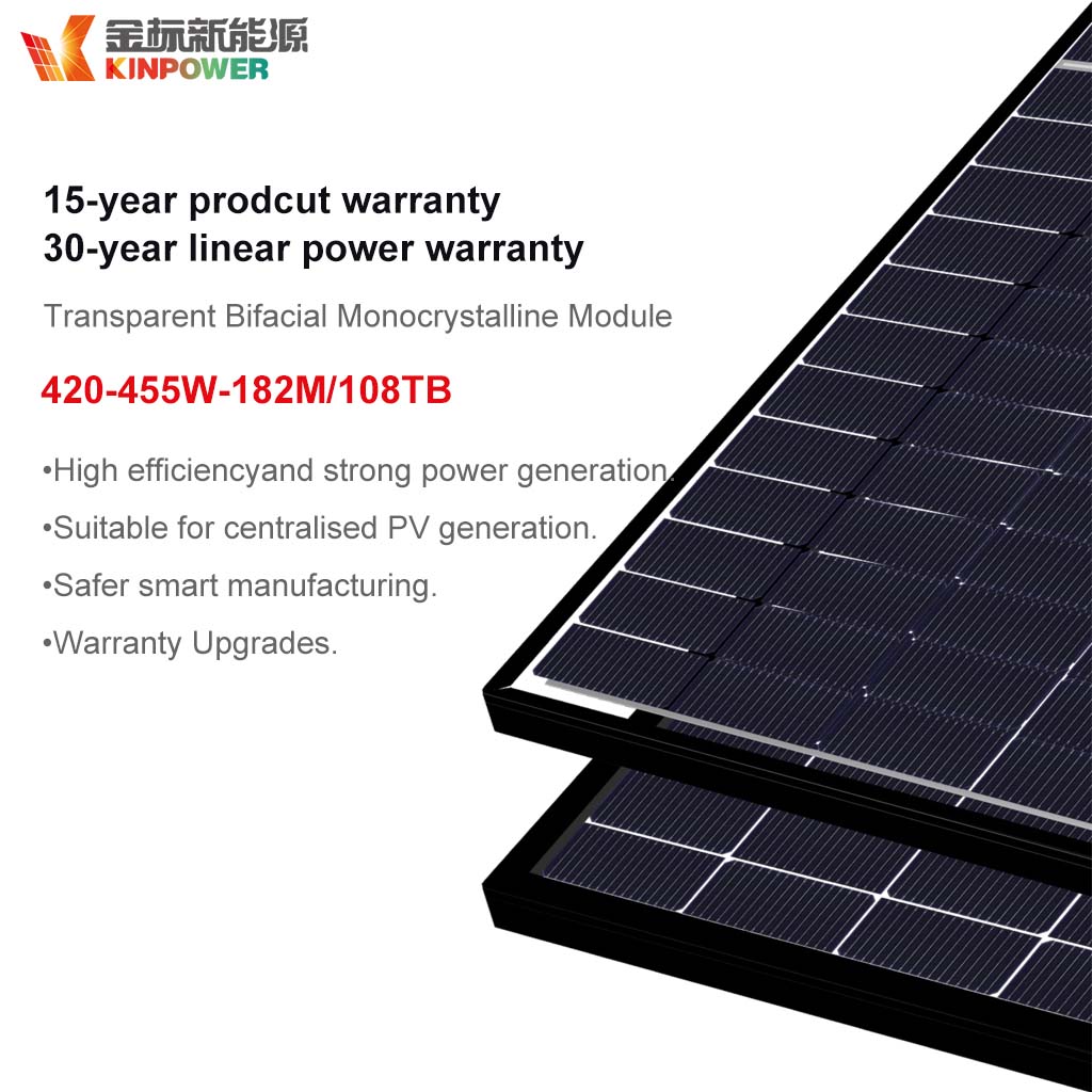 průhledný bifaciální monokrystalický modul 420–455 W, 182M/108TB