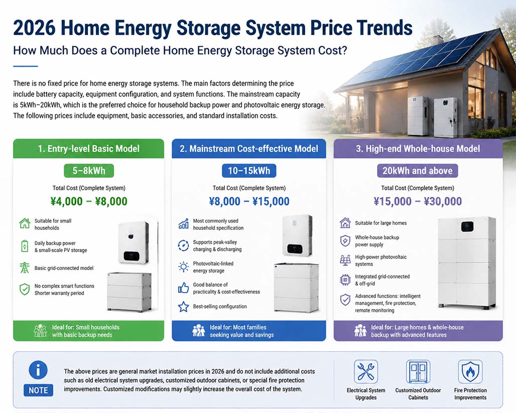 2026 Home Energy Storage System Price Trends:How Much Does a Complete Home Energy Storage System Cost?