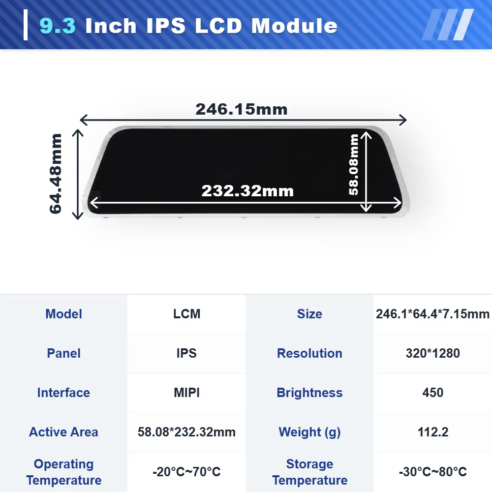 WeiTai Factory Custom 9.30 Inch IPS TFT LCD Display Module with RGB 320x1280 Resolution MIPI Interface details
