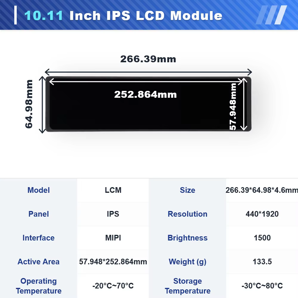 WeiTai Factory Custom 10.11 Inch IPS TFT LCD Screen Module with 440x1920 Resolution 1500 Cd/m Brightness MIPI Interface supplier
