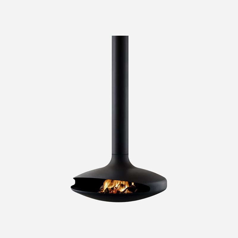 Flying Saucer Glass 1000mm Suspended Wood Burning Fireplace