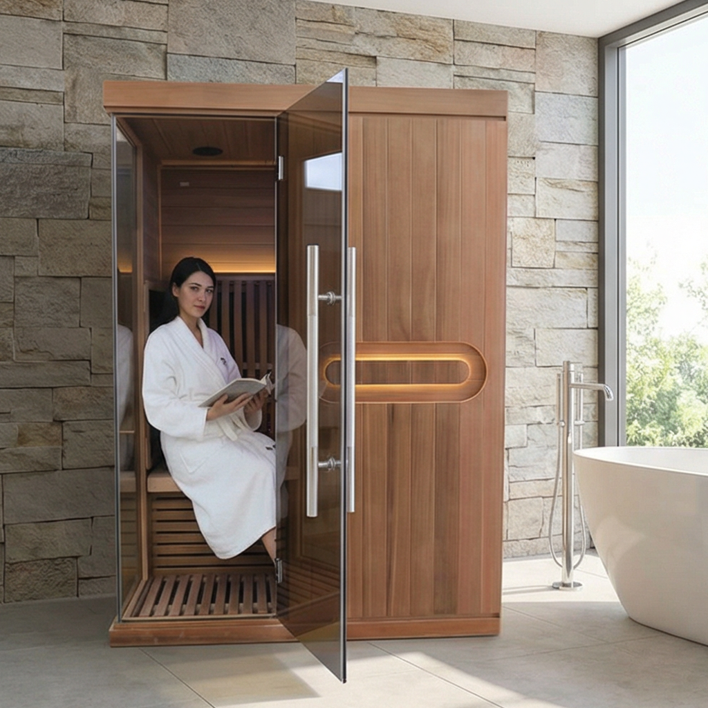 WJ-004K Red Ceder 2 People Low EMF Infrared Sauna Room With Touch Screen Panel
