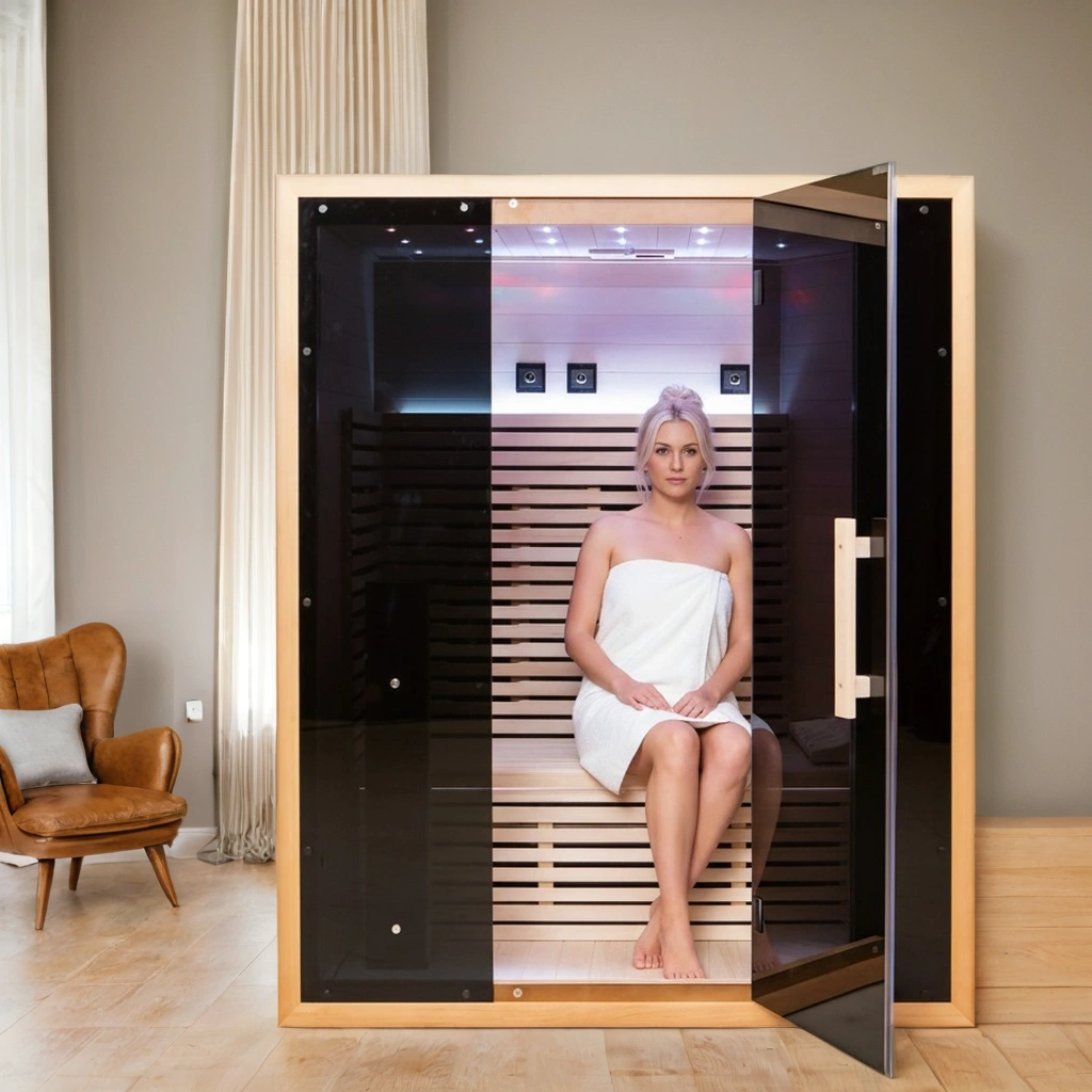 WJ-Gblack 9100W Smart Far Infrared Sauna with Red Light | FSC Wood Home Sauna