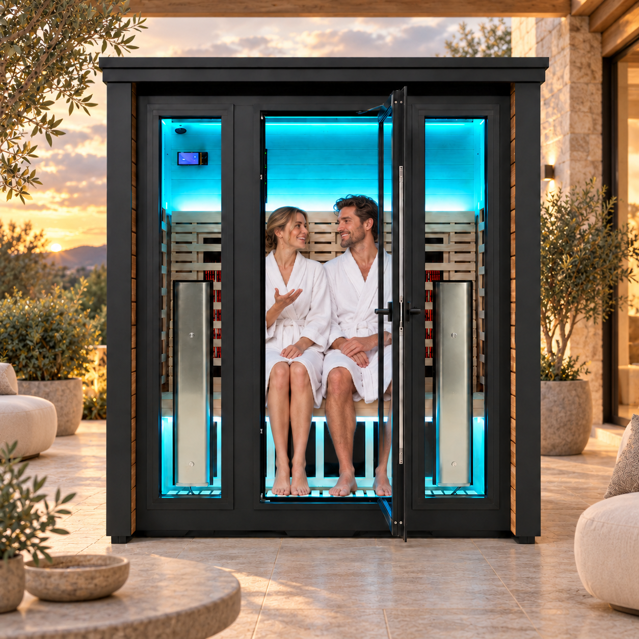 WJ-F1 ODM OEM Outdoor Infrared Sauna With Metal Integrated Top Waterproof Wood-plastic Exterior Walls