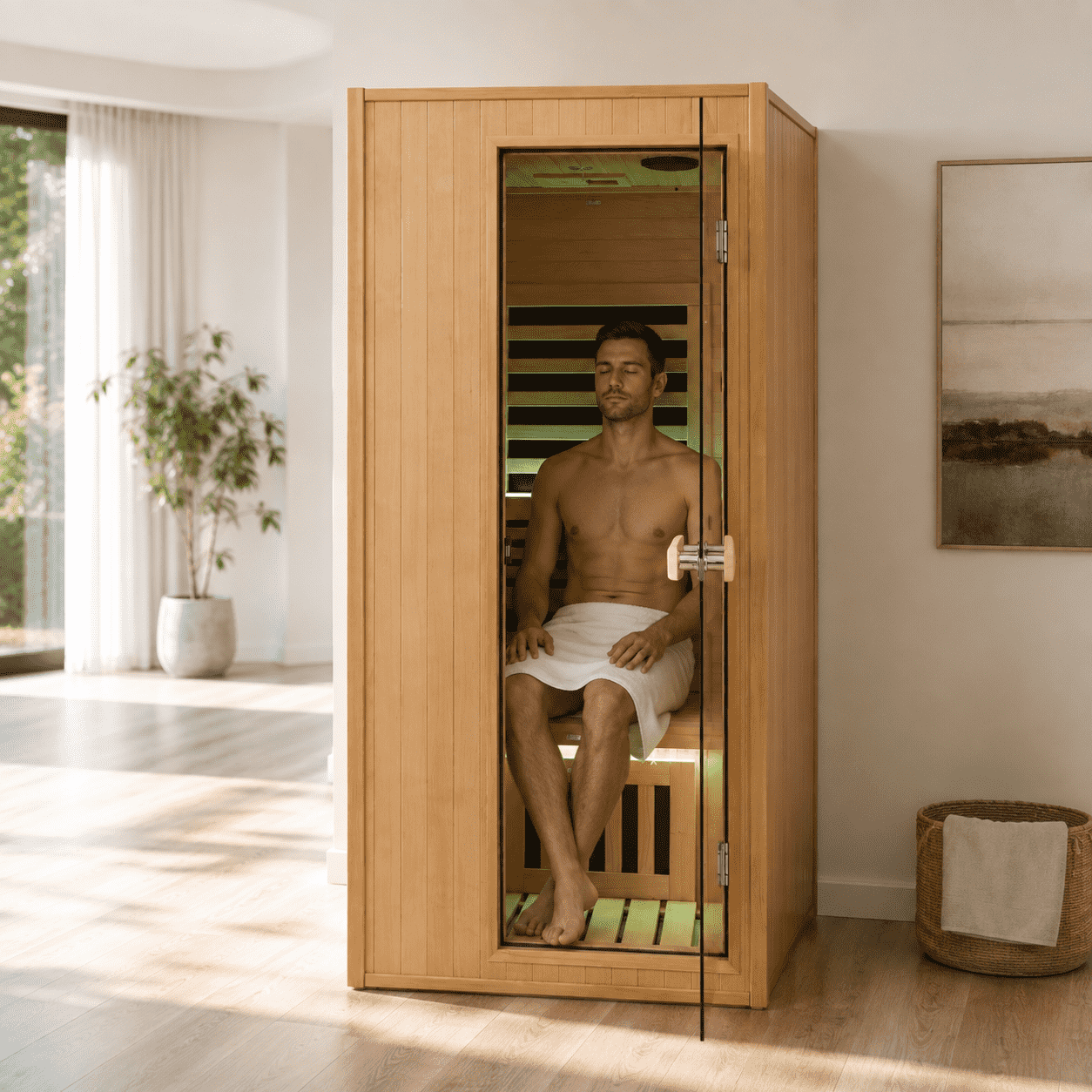 WJ-A001 One People Solid Wood Electric Far Infrared Carbon Panel Sauna Room with Transom Windows for 1 Person