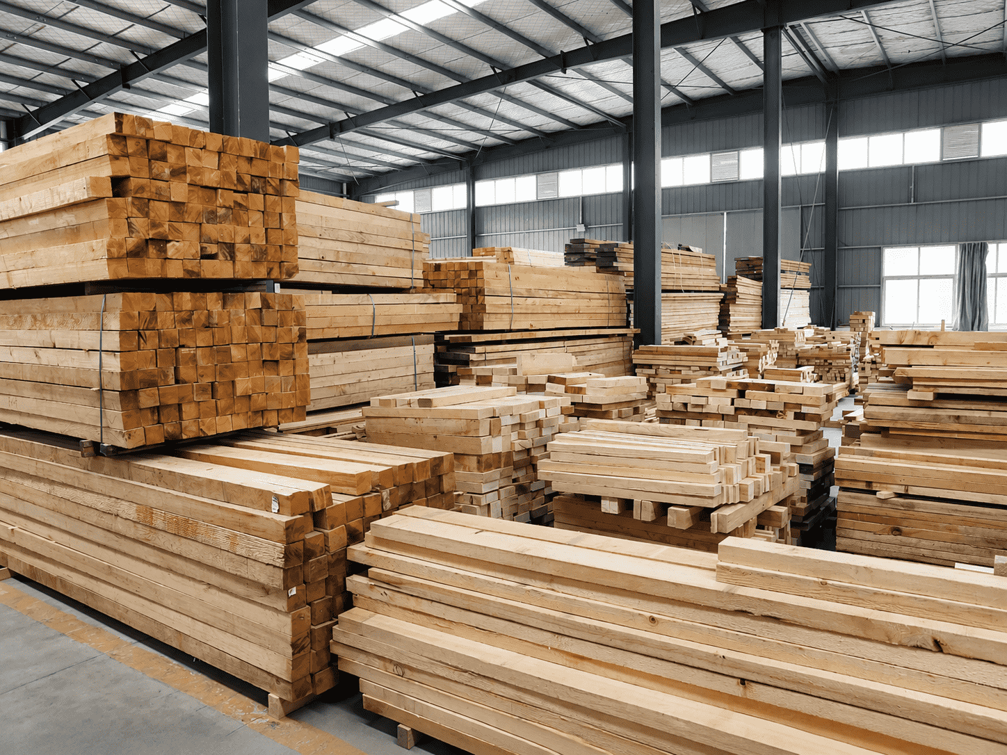 Take a peek inside our raw material warehouse—it’s packed with premium imported FSC-certified timber.