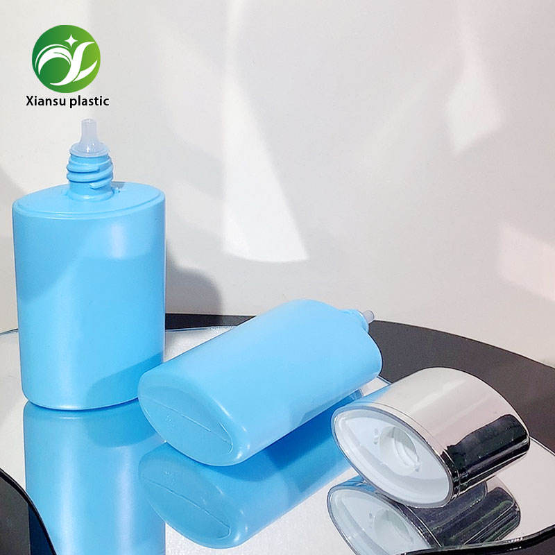 tubo piatto per crema solare da 30 ml, bottiglia in plastica PE blu con tappo a vite argenteo, confezione cosmetica per lozioni, tubo vuoto personalizzabile