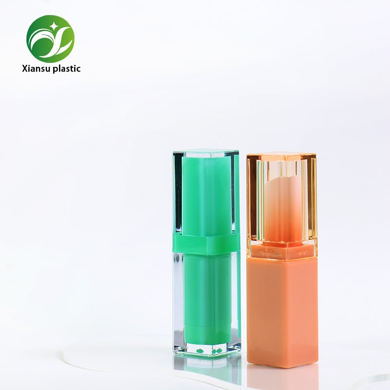 Square Transparent Empty Lipstick Tube Dual Layer Lip Balm Container Bright Color Makeup Stick Packaging
