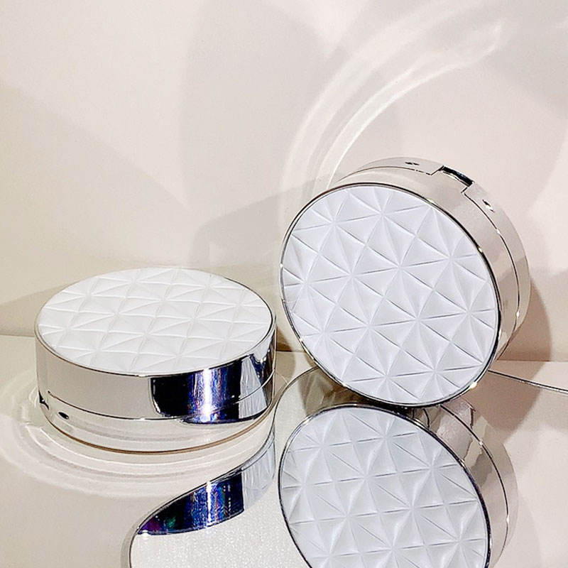 15g BB Air Cushion Case ABS AS Round Compact Electroplated Silver with Puff Layer Foundation Packaging