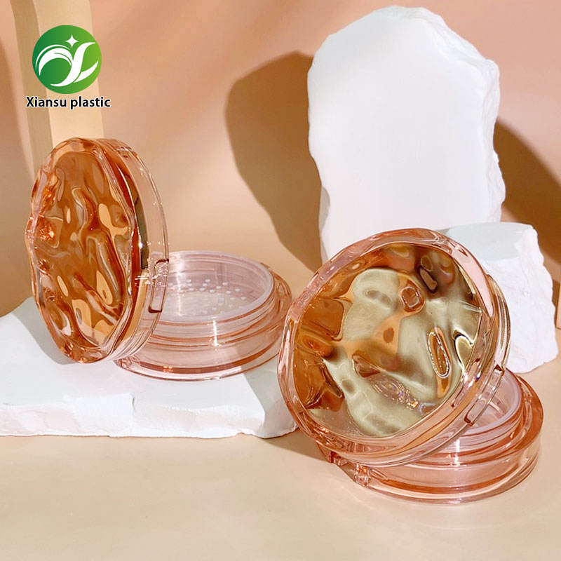 10g Round Loose Powder Compact AS PP Ripple Flip Lid Mirror Case Empty Cosmetic Packaging Custom