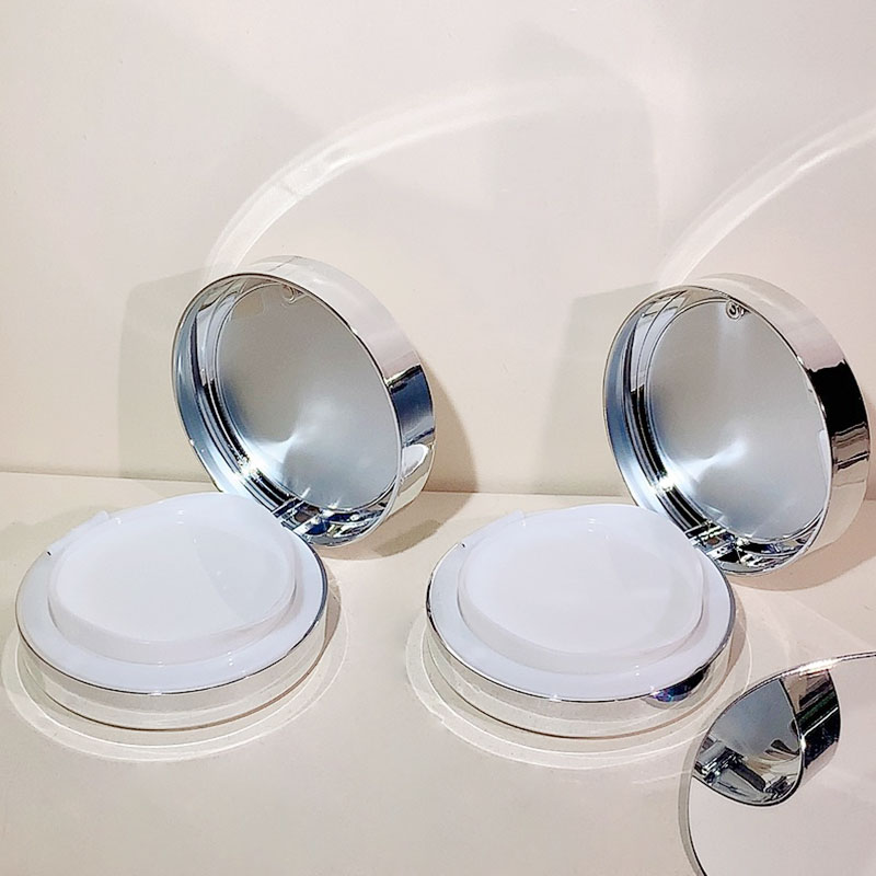 15g BB Air Cushion Case ABS AS Round Compact Electroplated Silver with Puff Layer Foundation Packaging