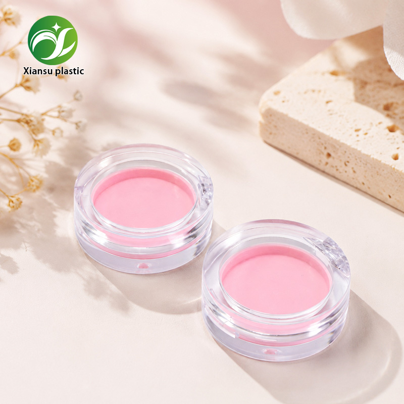 Round AS Transparent Blush Powder Case with Pink Inner Pan – Empty Makeup Compact Container for Blush, Highlighter and Pressed Powder Cosmetic Packaging