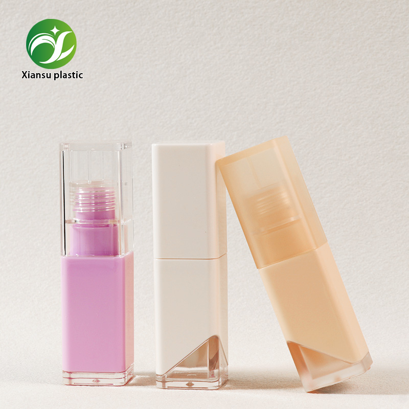 Angled Corner Square Empty Lip Gloss Tube Geometric Cut Base Liquid Lipstick Container With Applicator Wand