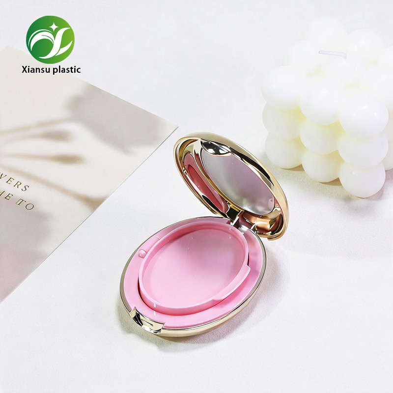 Oval ABS Air Cushion Compact with Silver & Gold Electroplated Finish, Built-in Mirror and Puff Storage Compartment – Empty Cushion Foundation Container for Custom Makeup Packaging