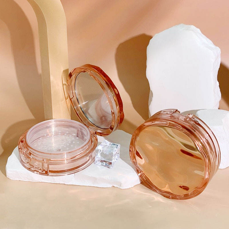 10g Round Loose Powder Compact AS PP Ripple Flip Lid Mirror Case Empty Cosmetic Packaging Custom