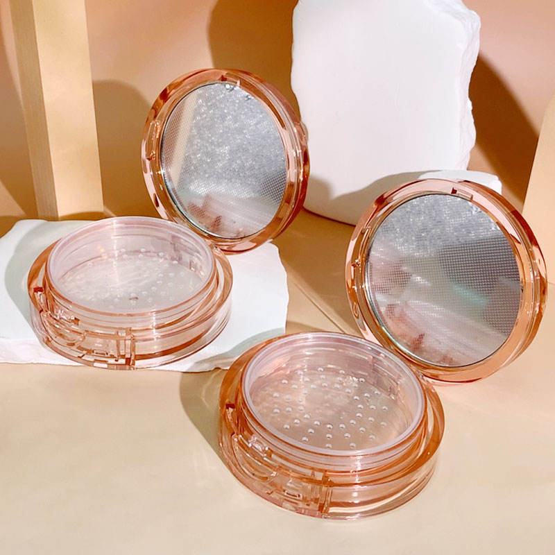 10g Round Loose Powder Compact AS PP Ripple Flip Lid Mirror Case Empty Cosmetic Packaging Custom