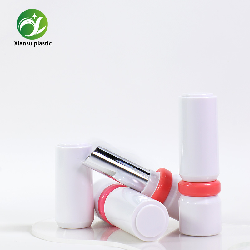 High Gloss White Lipstick Case Empty Lip Balm Tube Contrast Ring Design Refillable Makeup Container