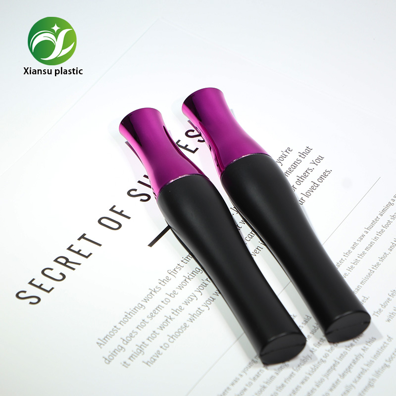 10ml Hourglass ABS Mascara Tube with Matte Black Body & Electroplated Purple Red Cap, Empty Eyelash Container with Brush for Private Label