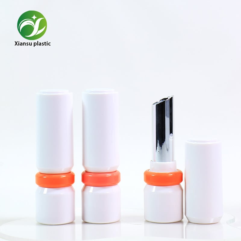High Gloss White Lipstick Case Empty Lip Balm Tube Contrast Ring Design Refillable Makeup Container