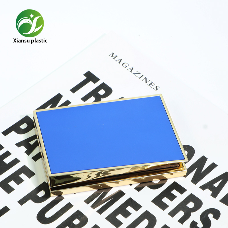 Luxe blauwe rechthoekige 6-vak oogschaduwpalet met gouden afwerking – ABS cosmetische compact voor oogschaduw, concealer, highlighter en gezichtspaletteverpakking