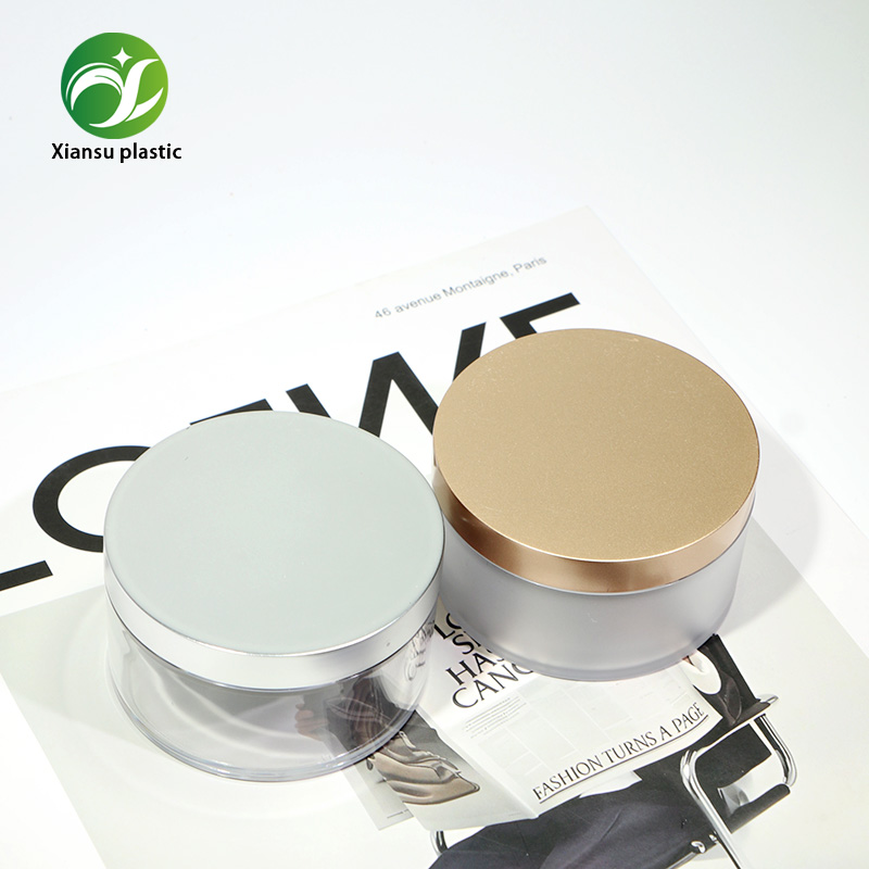 120ml Round ABS Loose Powder Compact with Transparent Plastic Body and Gold Electroplated Lid – Large Capacity Refillable Powder Container with Sifter for Setting Powder and Cosmetic Packaging
