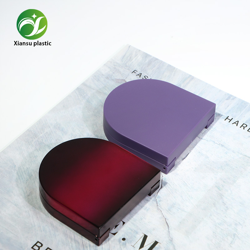 Semicircular Contour Compact Case with Mirror Gradient & Solid Color Blush Bronzer Powder Case