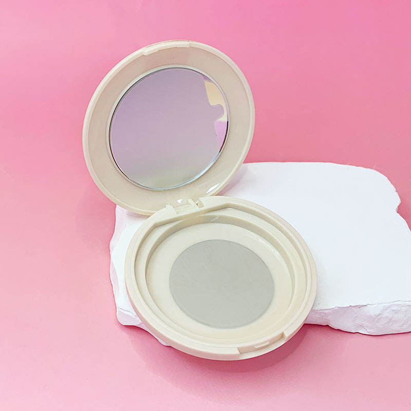 Matte Beige Round Powder Compact Case with Mirror Custom Plastic Cosmetic Packaging