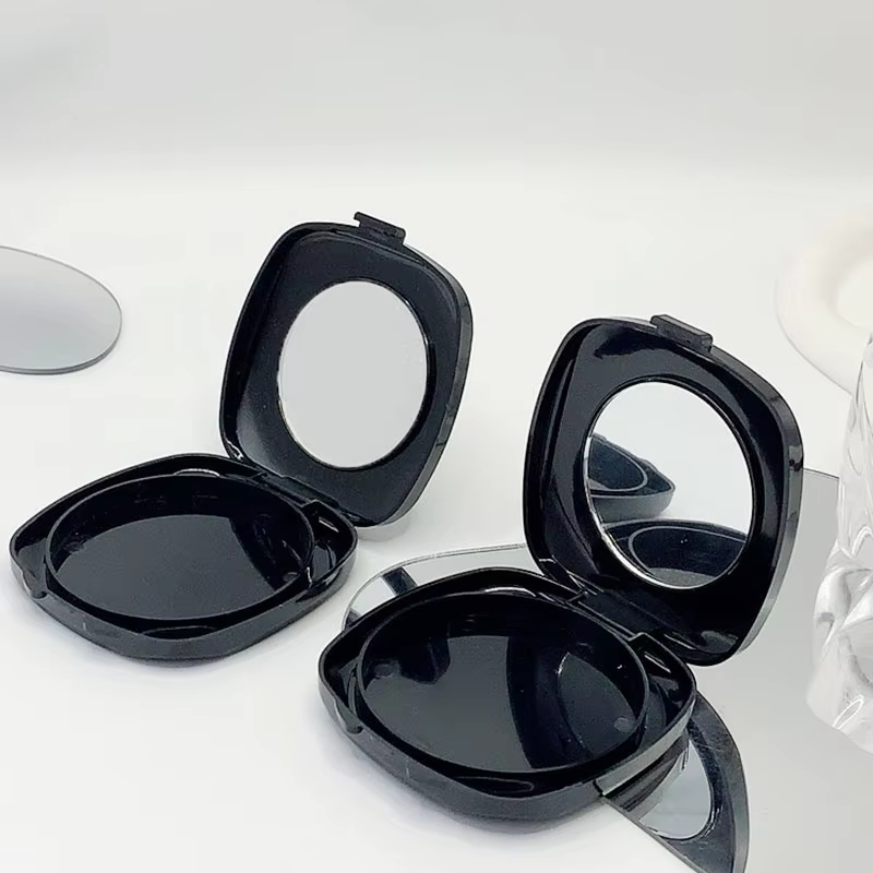 Black Square Pressed Powder Compact Case With Mirror UV Coating for Custom Cosmetic Packaging