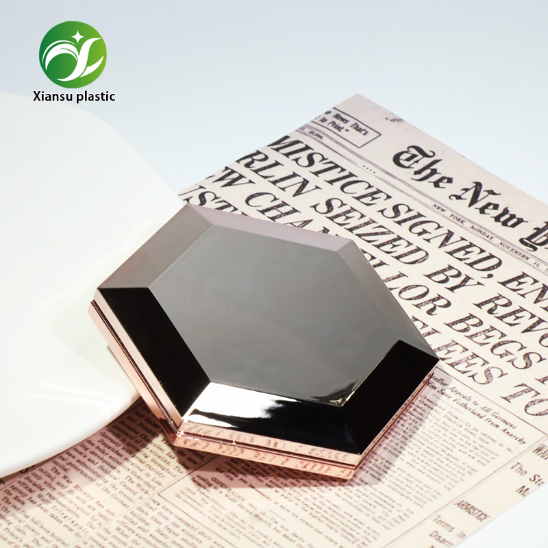 Luxury Hexagon Diamond Double-Layer Solid Powder Case ABS Rose Gold Electroplated Mirror Empty Pressed Powder Packaging