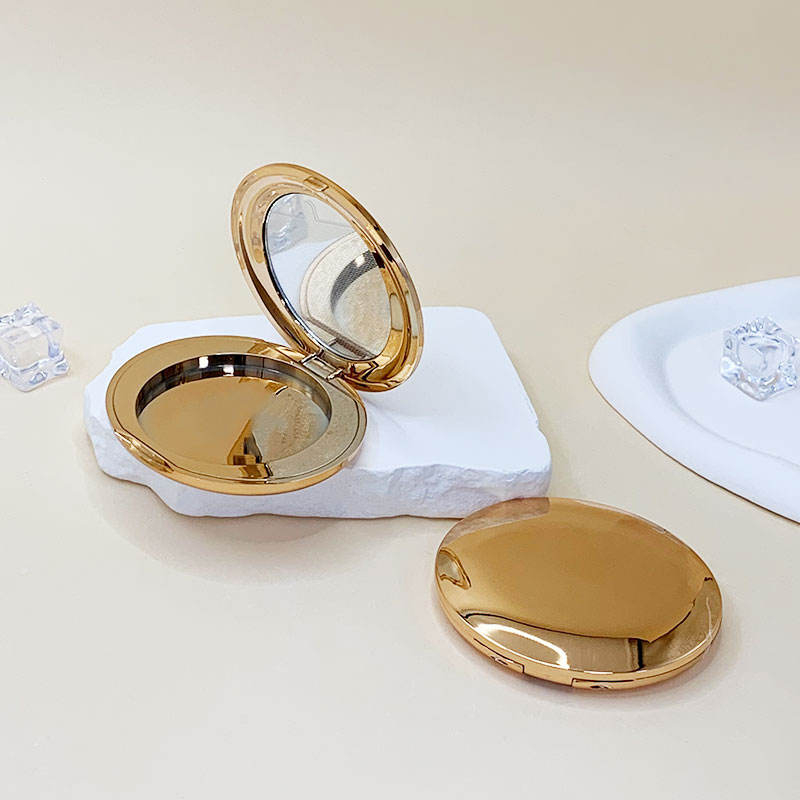 Gold Electroplated Powder Compact With Mirror for Blush Highlighter OEM Cosmetic Packaging