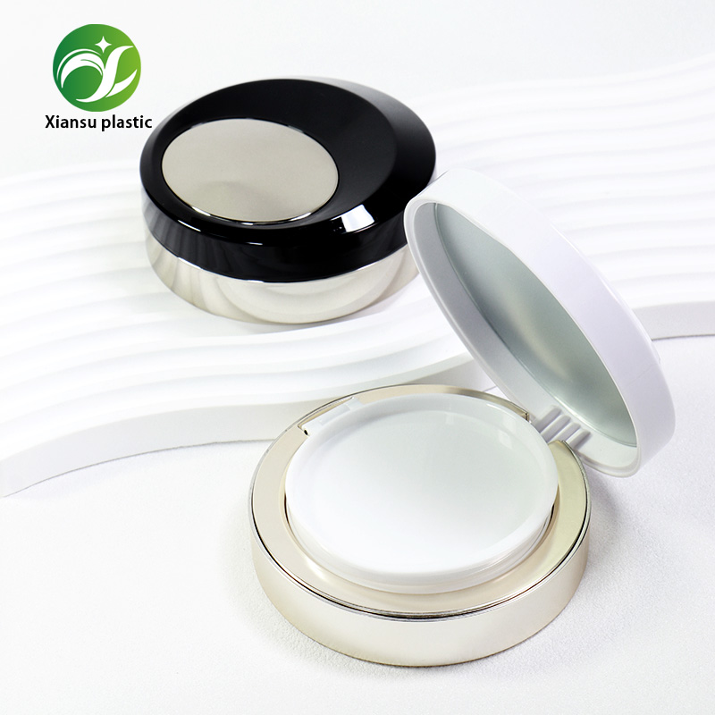 Electroplated Silver Air Cushion Compact Case Round Foundation Container With Mirror & Puff Holder For Makeup Packaging