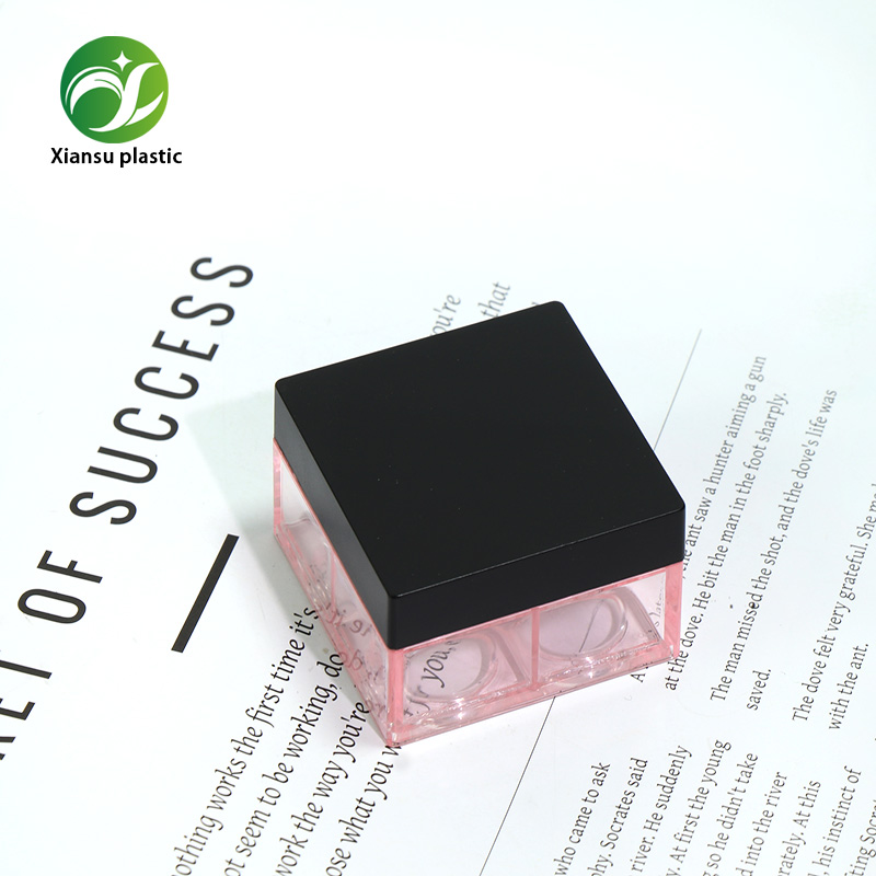 4-Compartment Pink Square Loose Powder Compact with Black Lid Custom ABS Setting Powder Case for Multi-Color Face Powder & Cosmetic Packaging