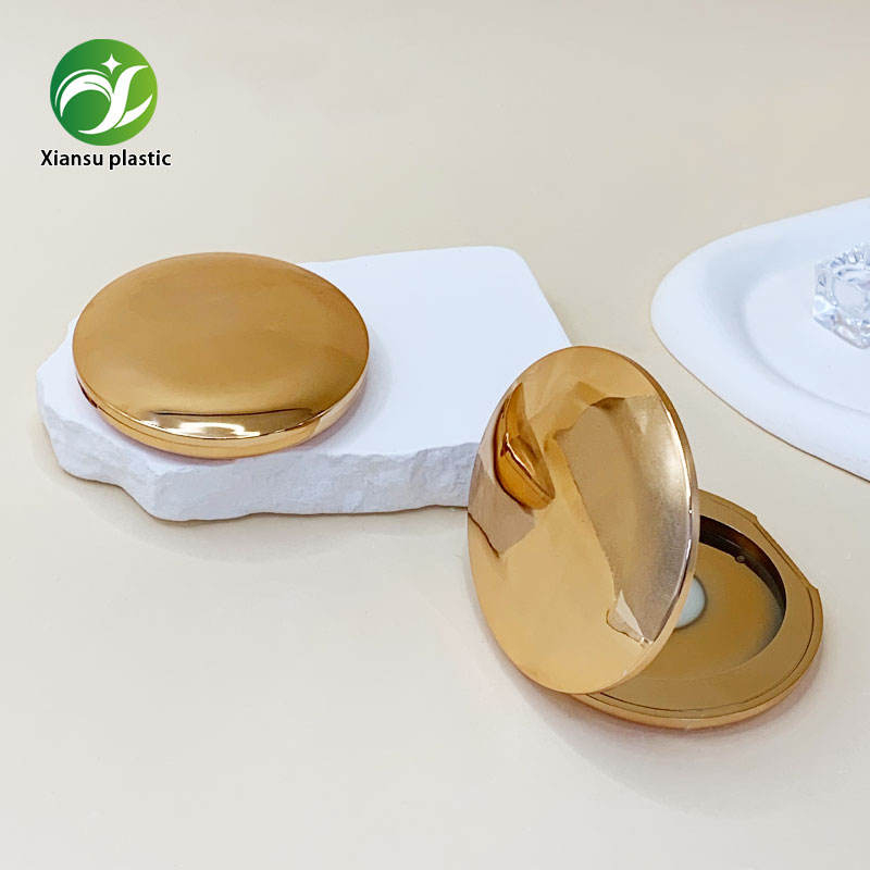 Gold Electroplated Powder Compact With Mirror for Blush Highlighter OEM Cosmetic Packaging