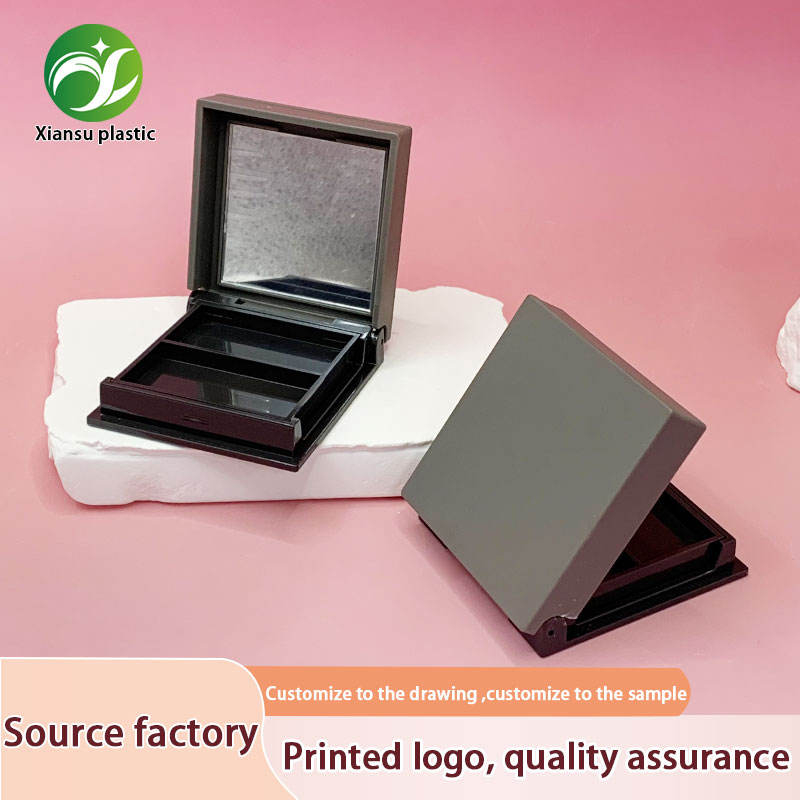 Square Matte Grey Makeup Palette with Mirror Dual Slot Contour & Blush Powder Compact Case for OEM Brands
