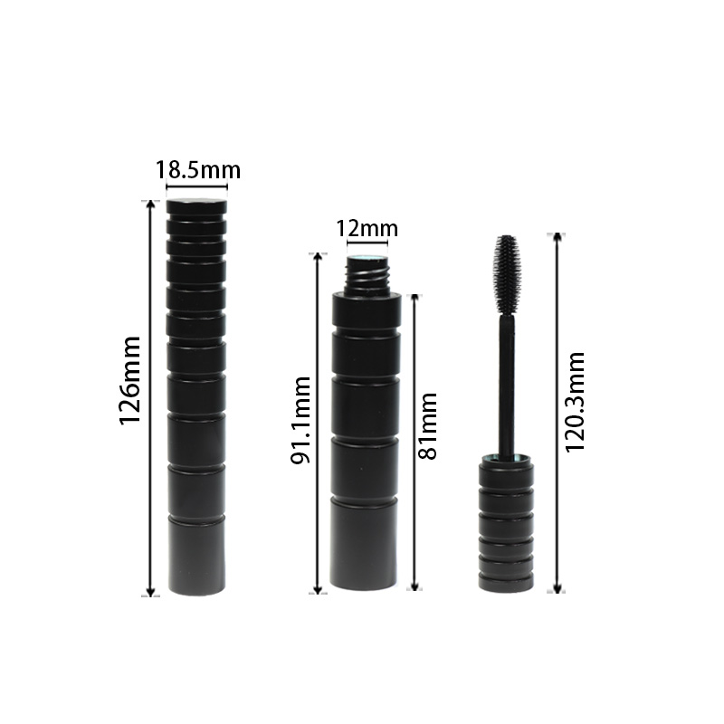 tubo per mascara in stile bambù da 6,5 ml in ABS, contenitore rotondo lucido nero e rosso per ciglia e sopracciglia