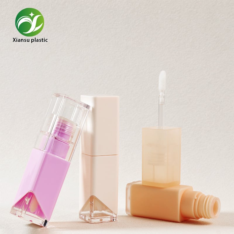 Angled Corner Square Empty Lip Gloss Tube Geometric Cut Base Liquid Lipstick Container With Applicator Wand