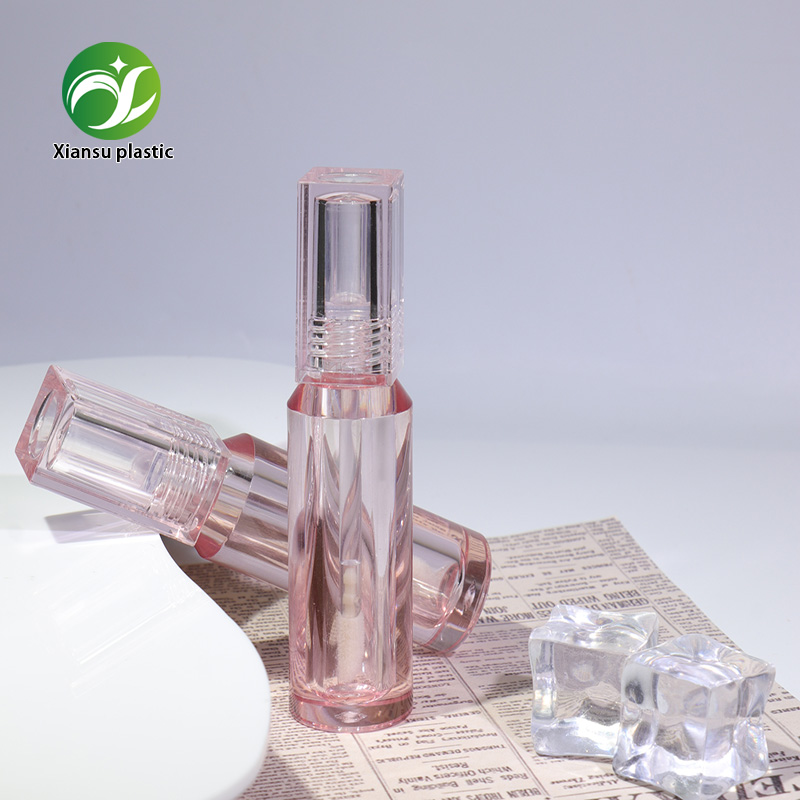 tube rond de 4 ml pour baume à lèvres transparent rose, contenant vide pour huile pour lèvres en ABS, emballage cosmétique avec bouchon à vis