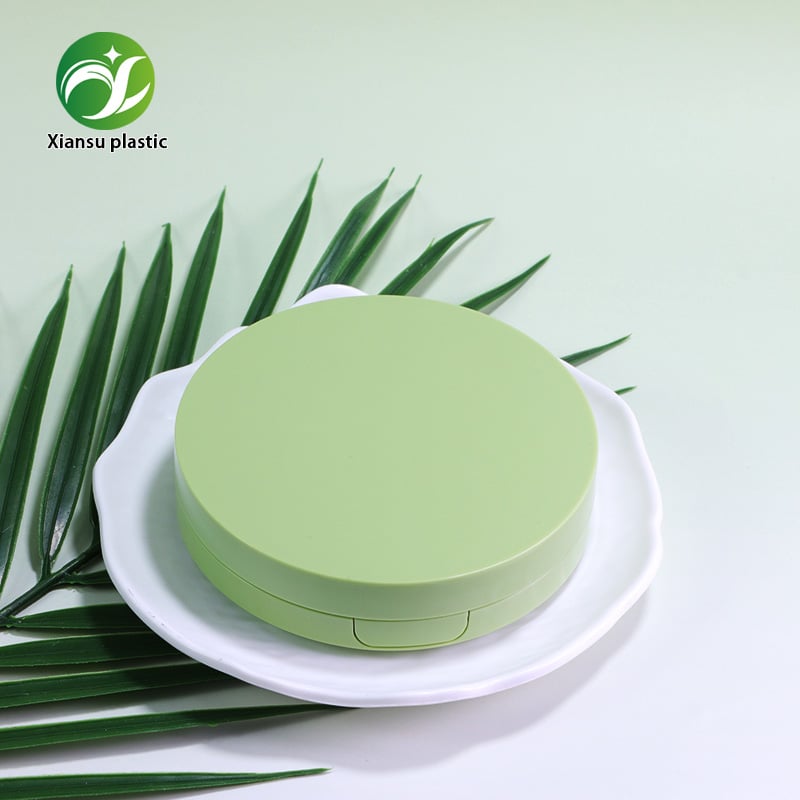 Estuche compacto de ABS con amortiguación de aire en verde macarrón y rosa, con espejo y compartimento para esponja – recipiente redondo vacío para base de maquillaje, ideal para BB cream, CC cream y embalaje cosmético