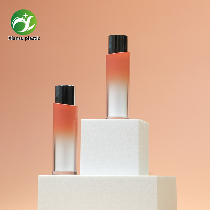 tube de rouge à lèvres dégradé de 3 ml, forme inclinée, en ABS avec finition électroplacée, contenant vide rond pour baume à lèvres, emballage cosmétique personnalisé