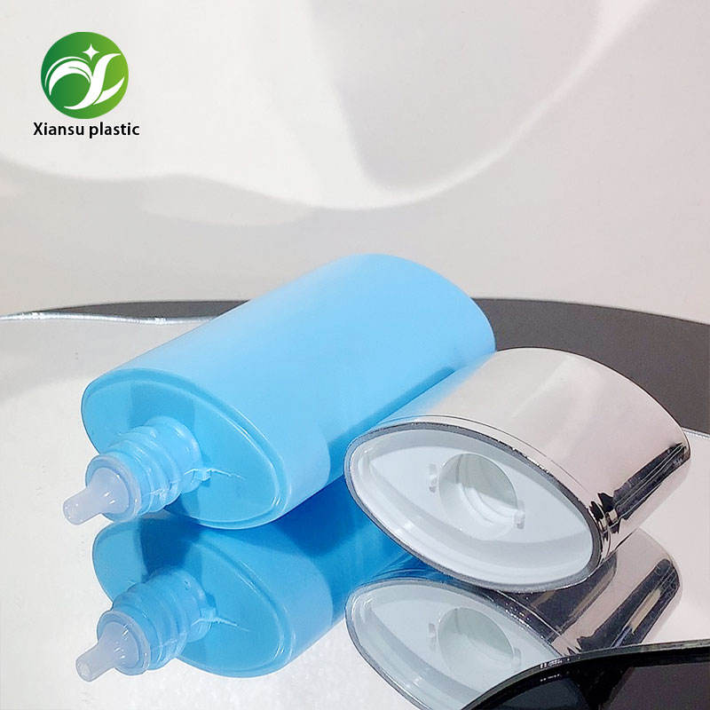 tubo piatto per crema solare da 30 ml, bottiglia in plastica PE blu con tappo a vite argenteo, confezione cosmetica per lozioni, tubo vuoto personalizzabile