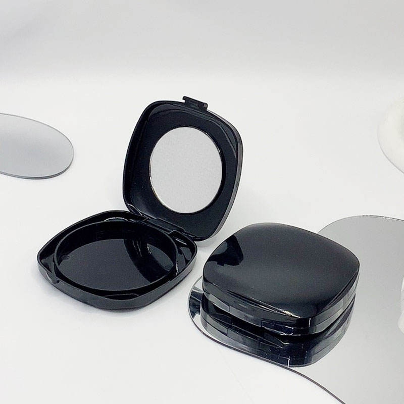 Black Square Pressed Powder Compact Case With Mirror UV Coating for Custom Cosmetic Packaging