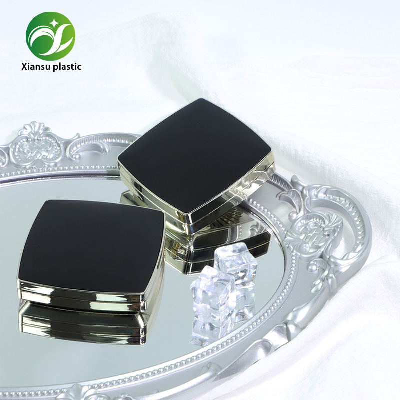 Custom Black Gold Powder Compact Case With Mirror And Puff Holder For Pressed Powder Makeup Packaging