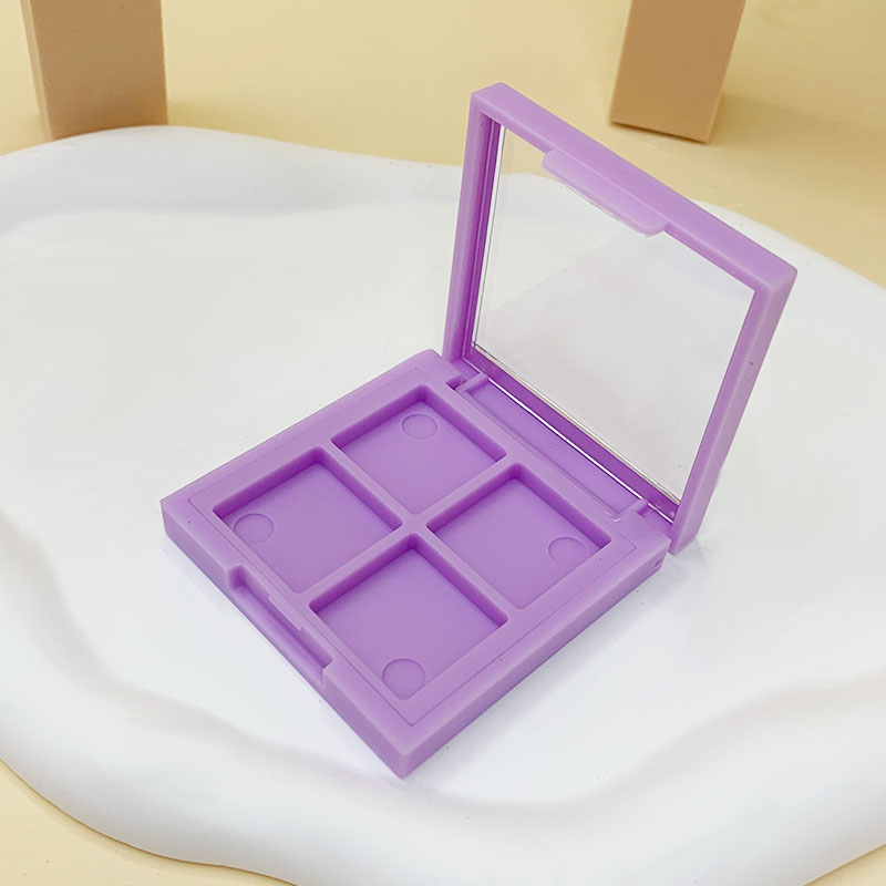 Vierdelige vierkante macaronpaarse oogschaduwpalette met spiegel | lege ABS-kunststof blush- en oogschaduwcompactcase voor cosmetische verpakking, OEM/ODM make-upcontainer