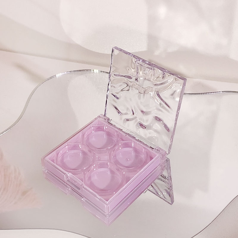 astuccio trasparente viola ondulato da 12 g, AS, per correttore e contouring con 4 colori, palette vuota multifunzione per trucco, imballaggio cosmetico personalizzabile