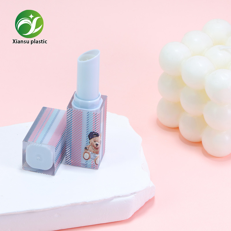 Square ABS Cartoon Bear Pattern Printed Lipstick Tube with Cute Design – Empty Lip Balm Container for Custom Solid Makeup Packaging and Private Label Beauty Brands