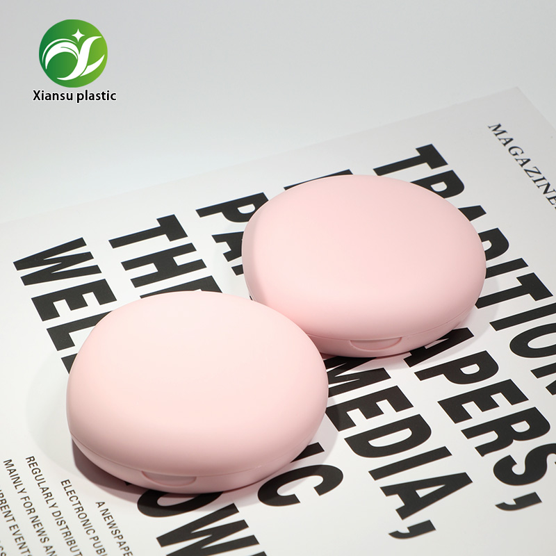 Macaron Pink Matte ABS Pressed Powder Case with Mirror Portable Blush Container Empty Solid Powde Case Cosmetic Packaging