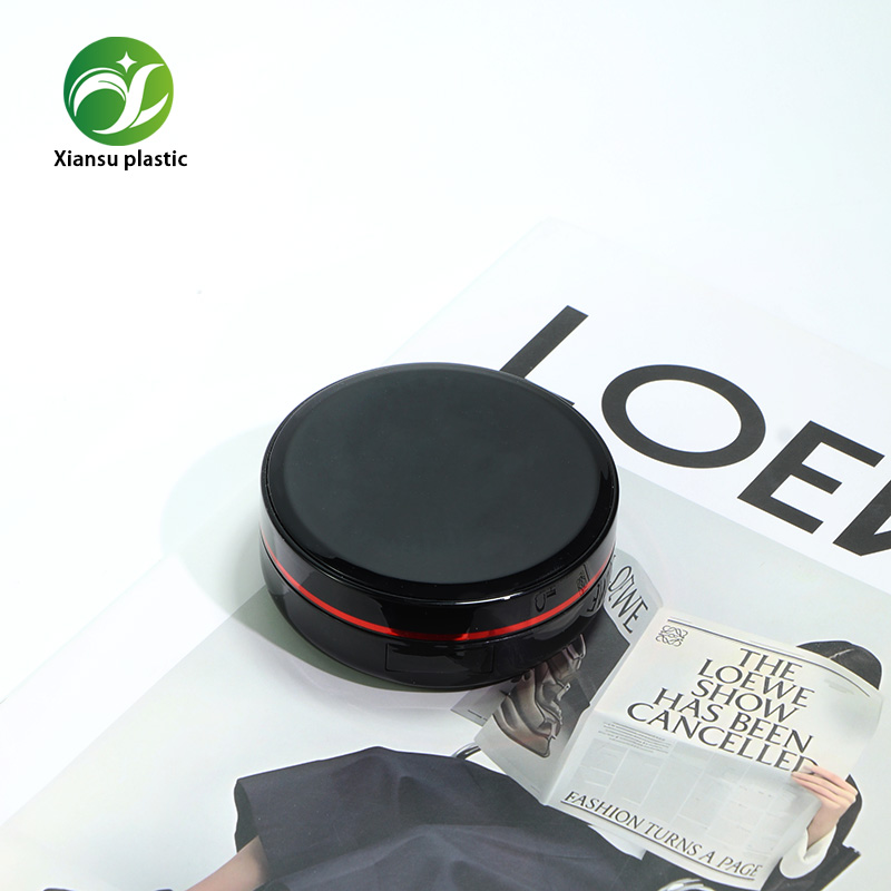 Minimal Black Round ABS Air Cushion Compact Case with Mirror & Puff Slot BB Cushion Foundation Packaging Box OEM ODM Cosmetic Container
